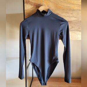 Zara Polymide Long-sleeved Mockneck Bodysuit, size 28 Medium, dark navy